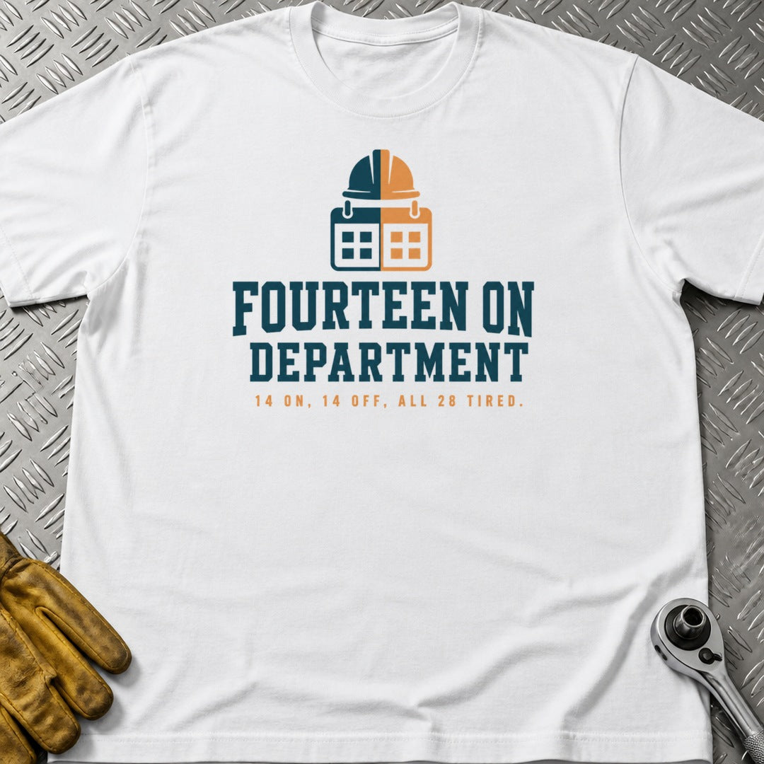 Fourteen On t-shirt flat lay