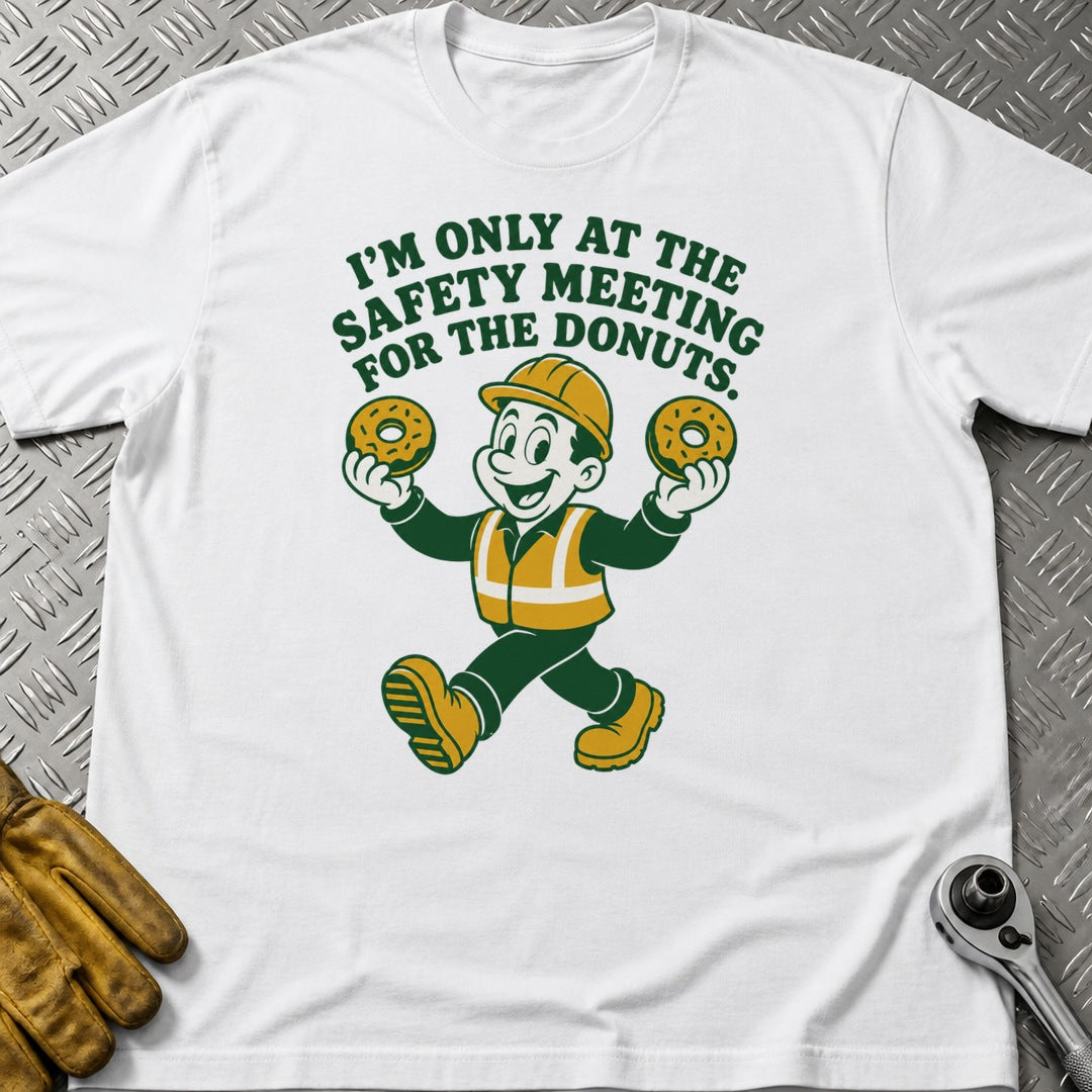 Safety Donuts t-shirt flat lay