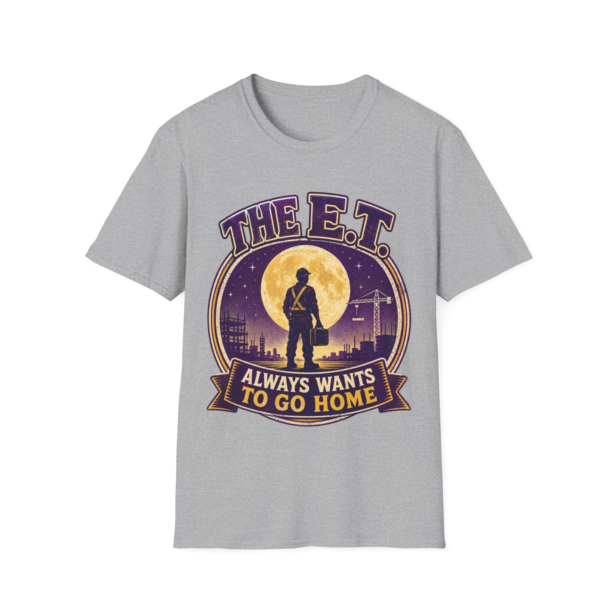 ET funny UK trade t-shirt design — clock-watching from the second he arrives, one phone call from bailing — Site Banter Co