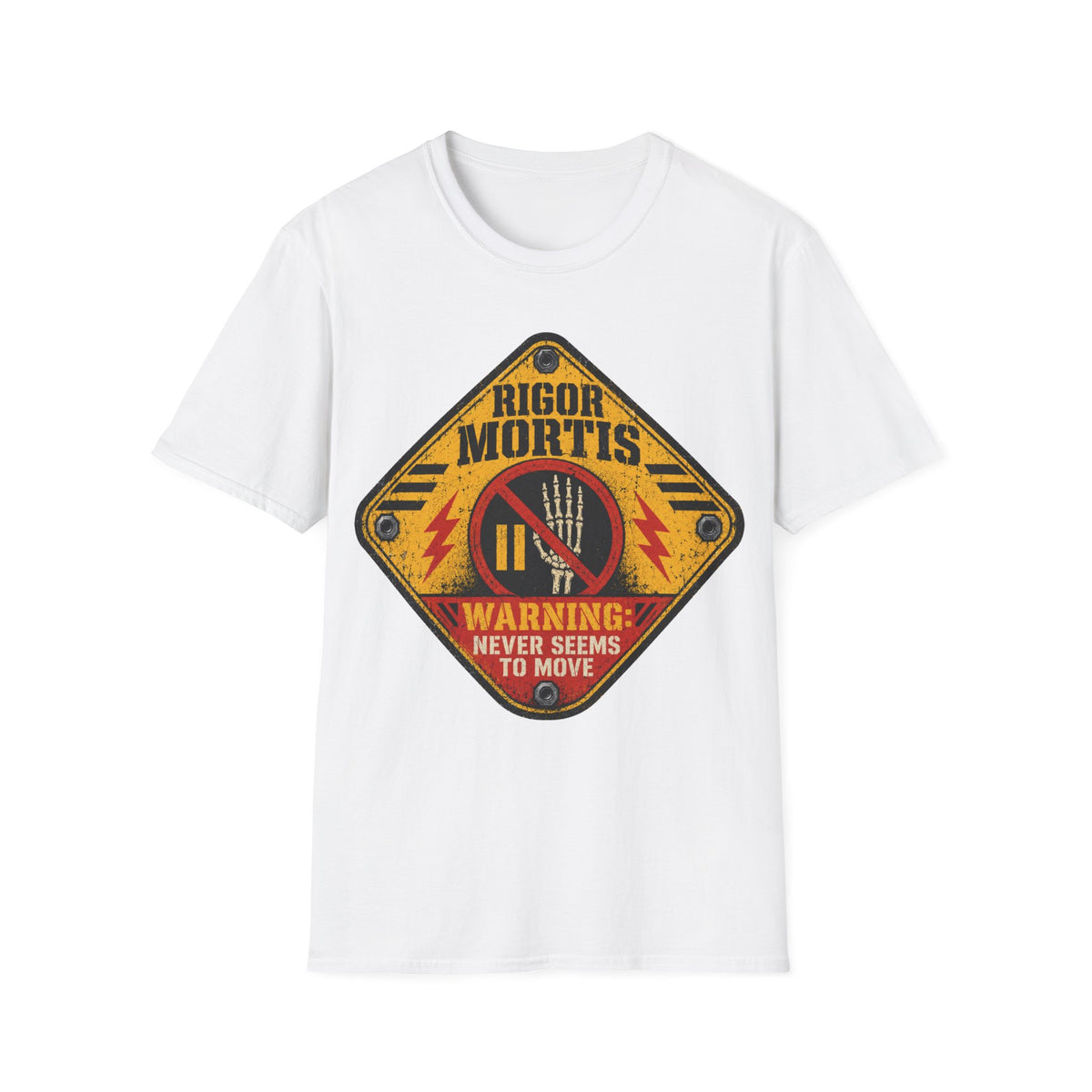 Rigger Mortis funny UK trade t-shirt design — stood so still on site you'd check for a pulse — Site Banter Co
