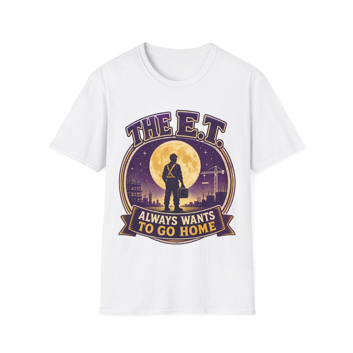 ET funny UK trade t-shirt design — clock-watching from the second he arrives, one phone call from bailing — Site Banter Co