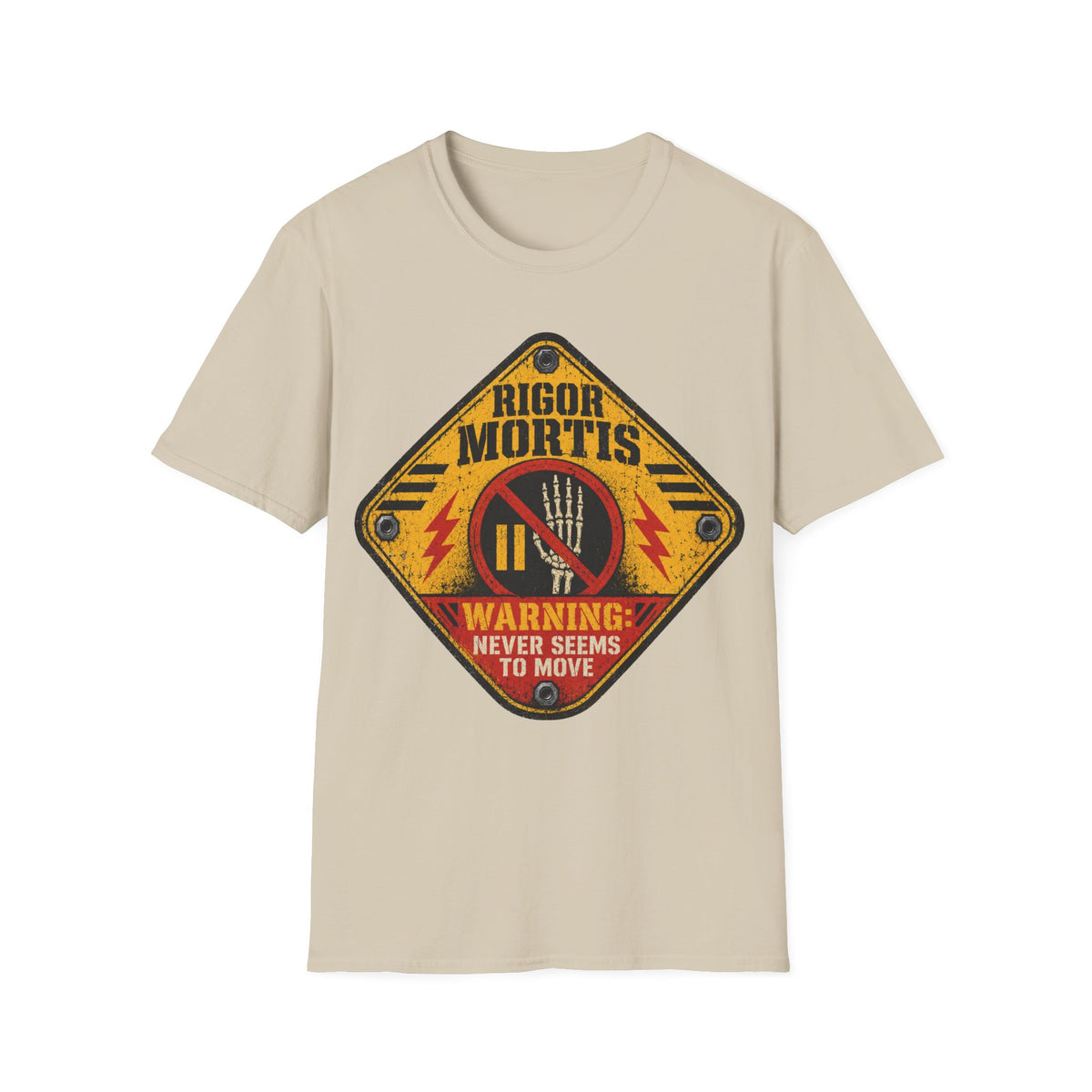 Rigger Mortis funny UK trade t-shirt design — stood so still on site you'd check for a pulse — Site Banter Co (product photo)