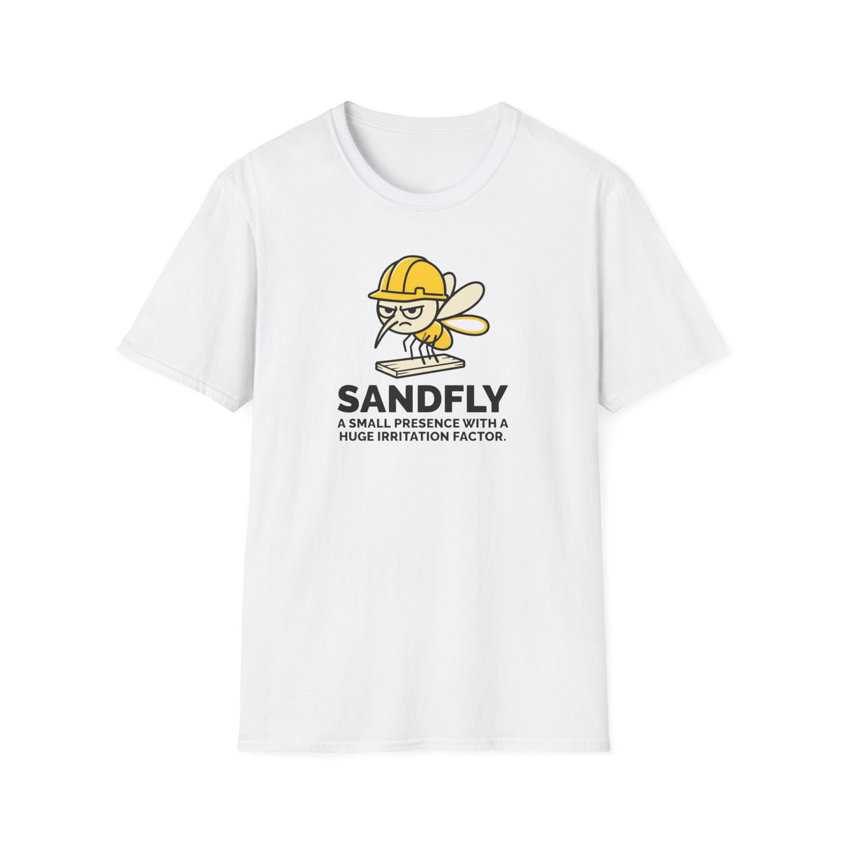 Sandfly funny UK trade t-shirt design — barely there, somehow the most annoying person on the whole job — Site Banter Co
