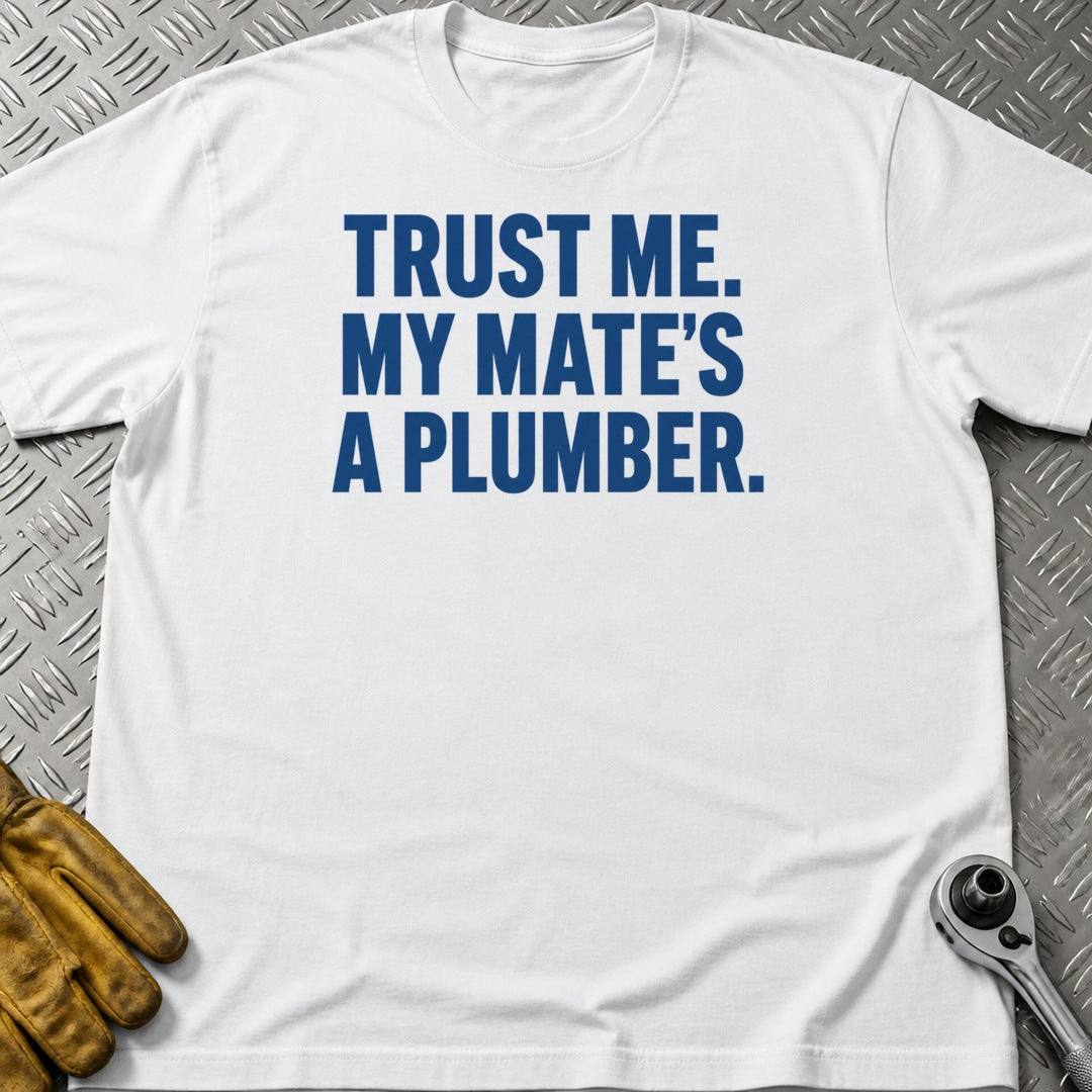 Mate's Plumber t-shirt flat lay