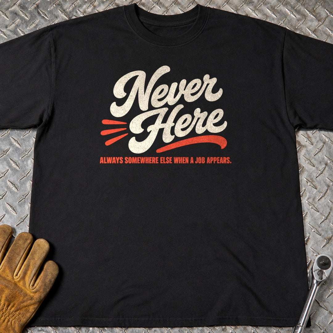 Never Here t-shirt flat lay