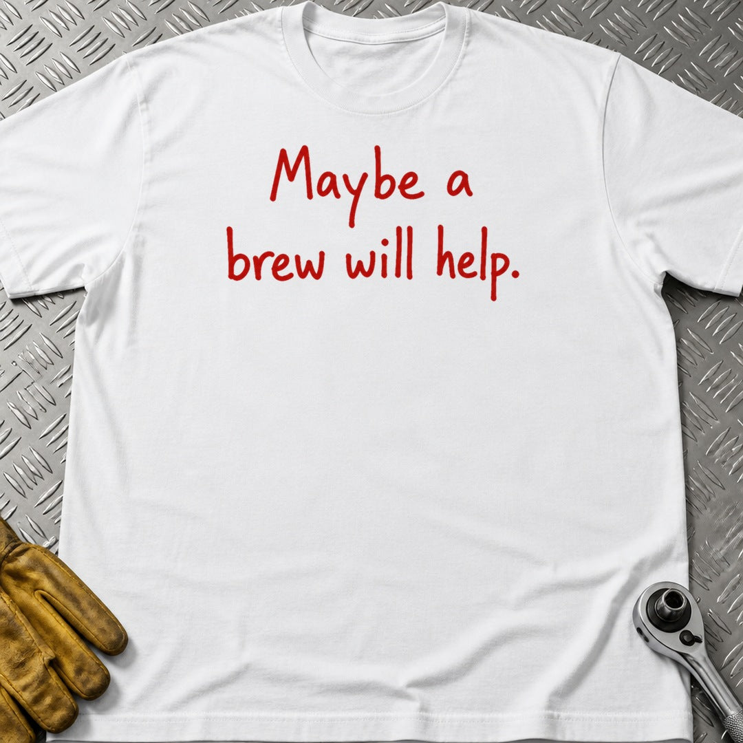 Brew Will Help t-shirt flat lay