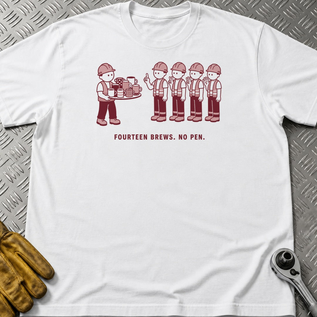 Fourteen Brews t-shirt flat lay