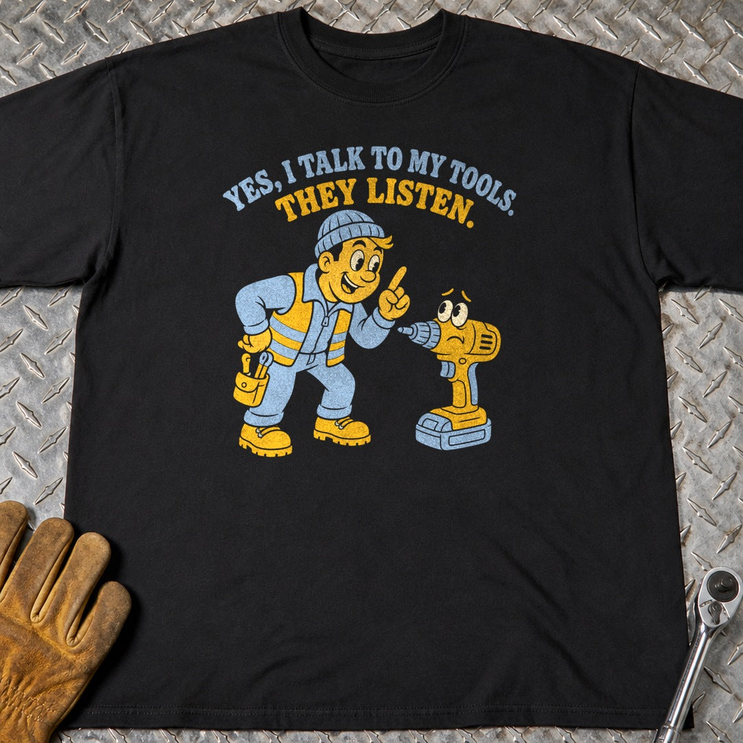 Talks To Tools t-shirt flat lay