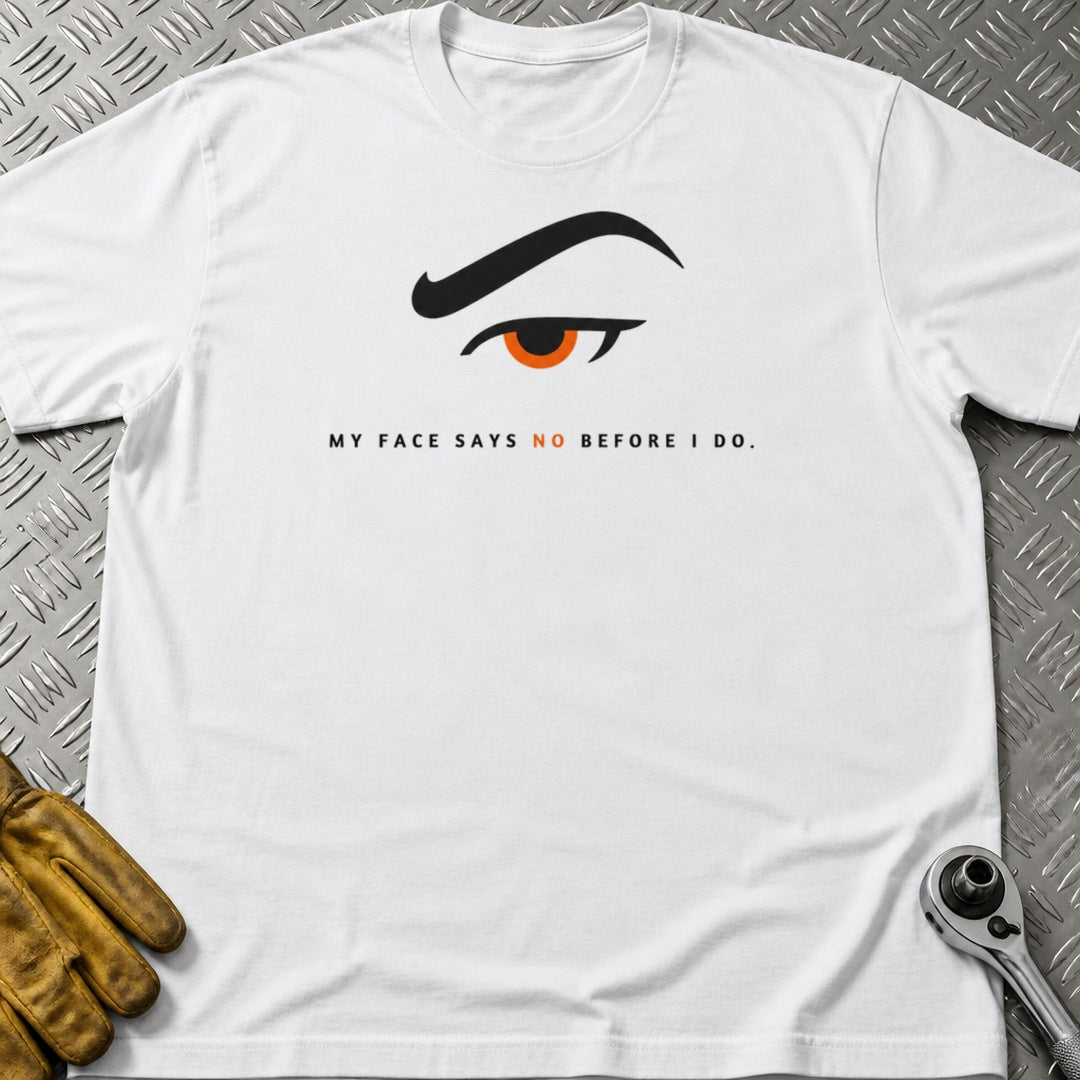 Face Says No t-shirt flat lay
