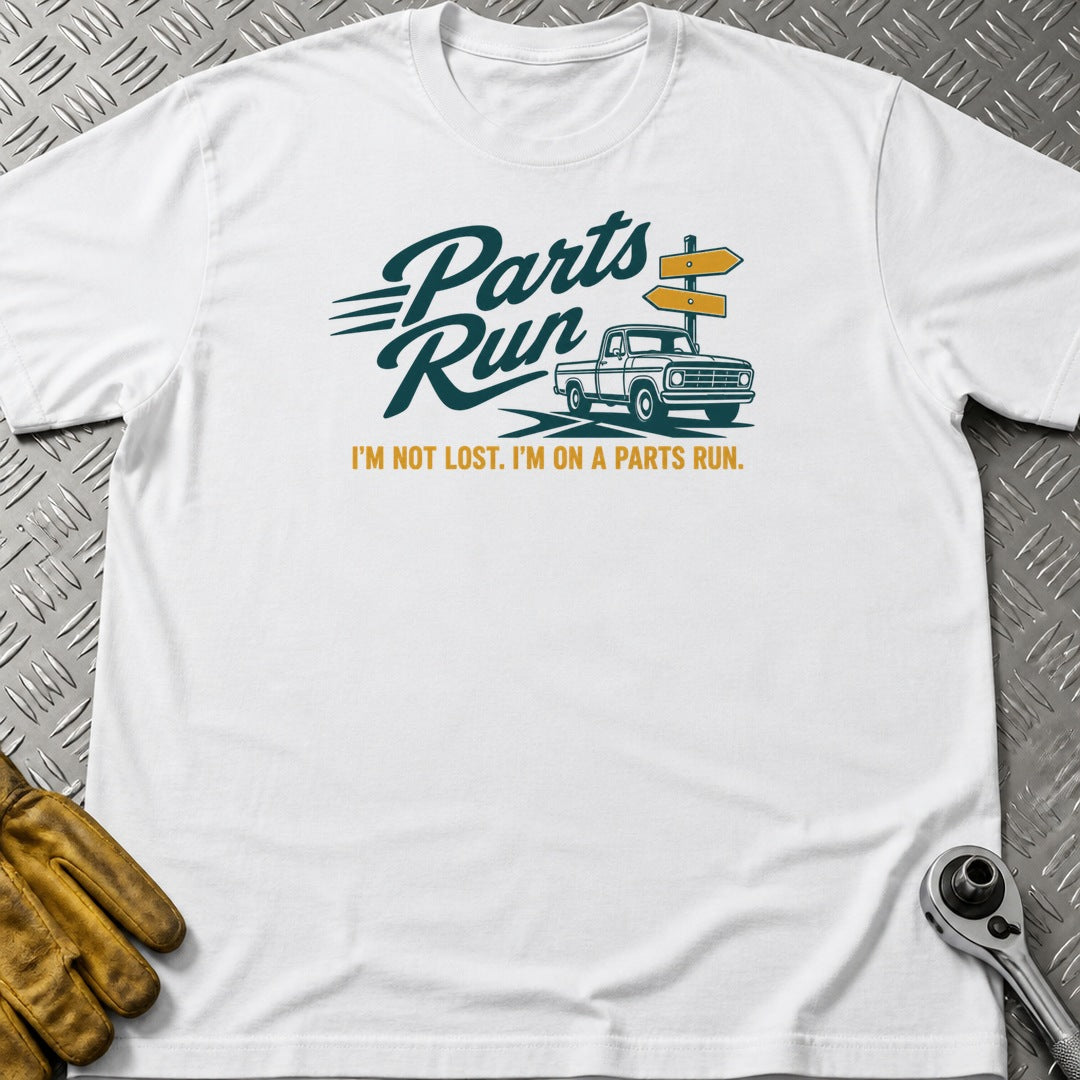 Parts Run t-shirt flat lay