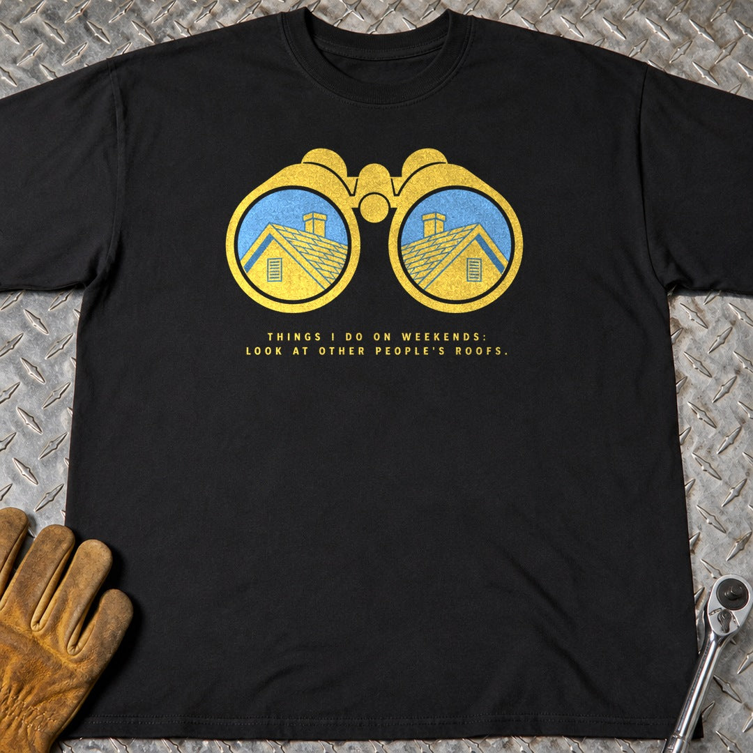 Weekend Roofs t-shirt flat lay