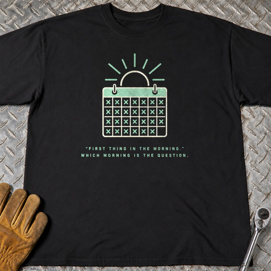 Which Morning t-shirt flat lay