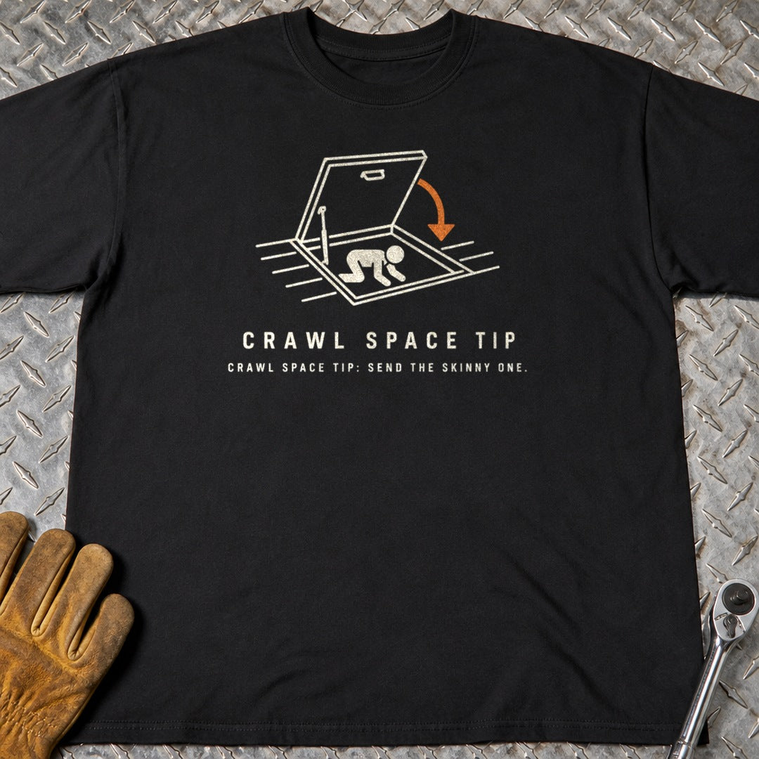 Crawl Space Tip t-shirt flat lay