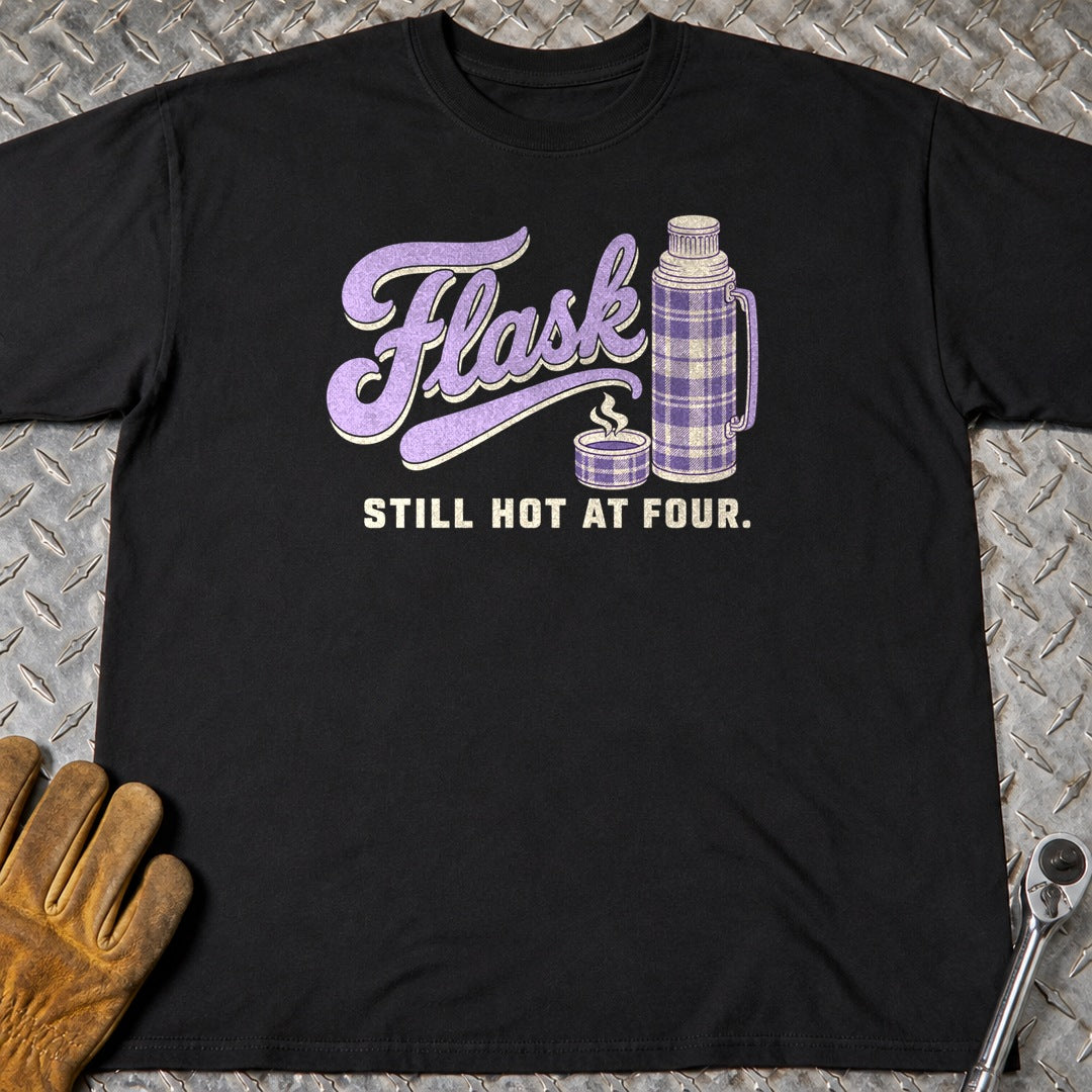 Flask t-shirt flat lay