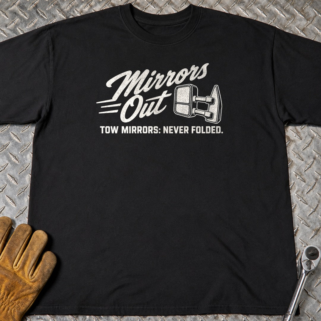 Mirrors Out t-shirt flat lay