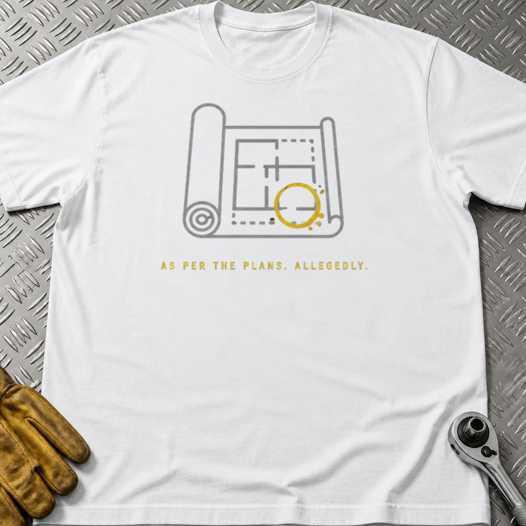 Per The Plans t-shirt flat lay