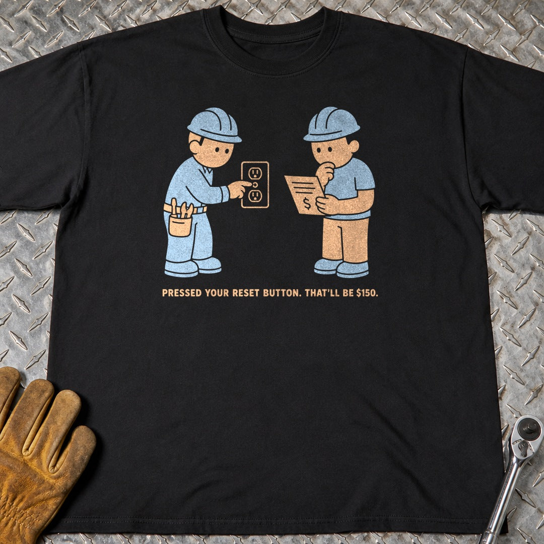 Reset Button t-shirt flat lay