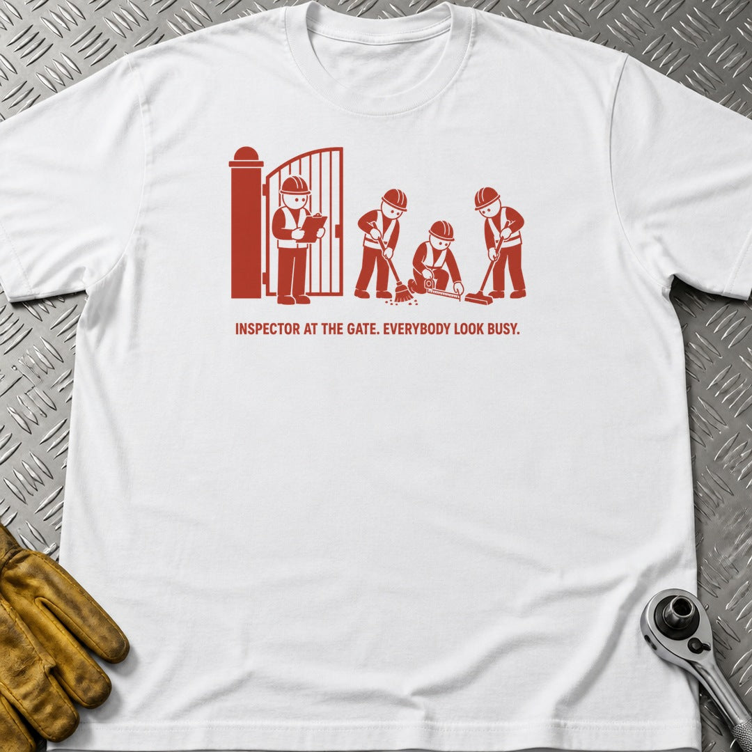Look Busy t-shirt flat lay