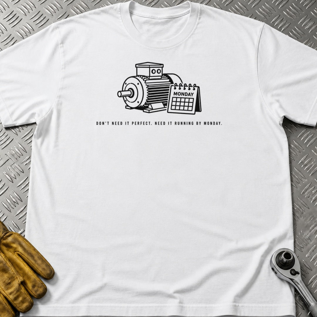 Running By Monday t-shirt flat lay