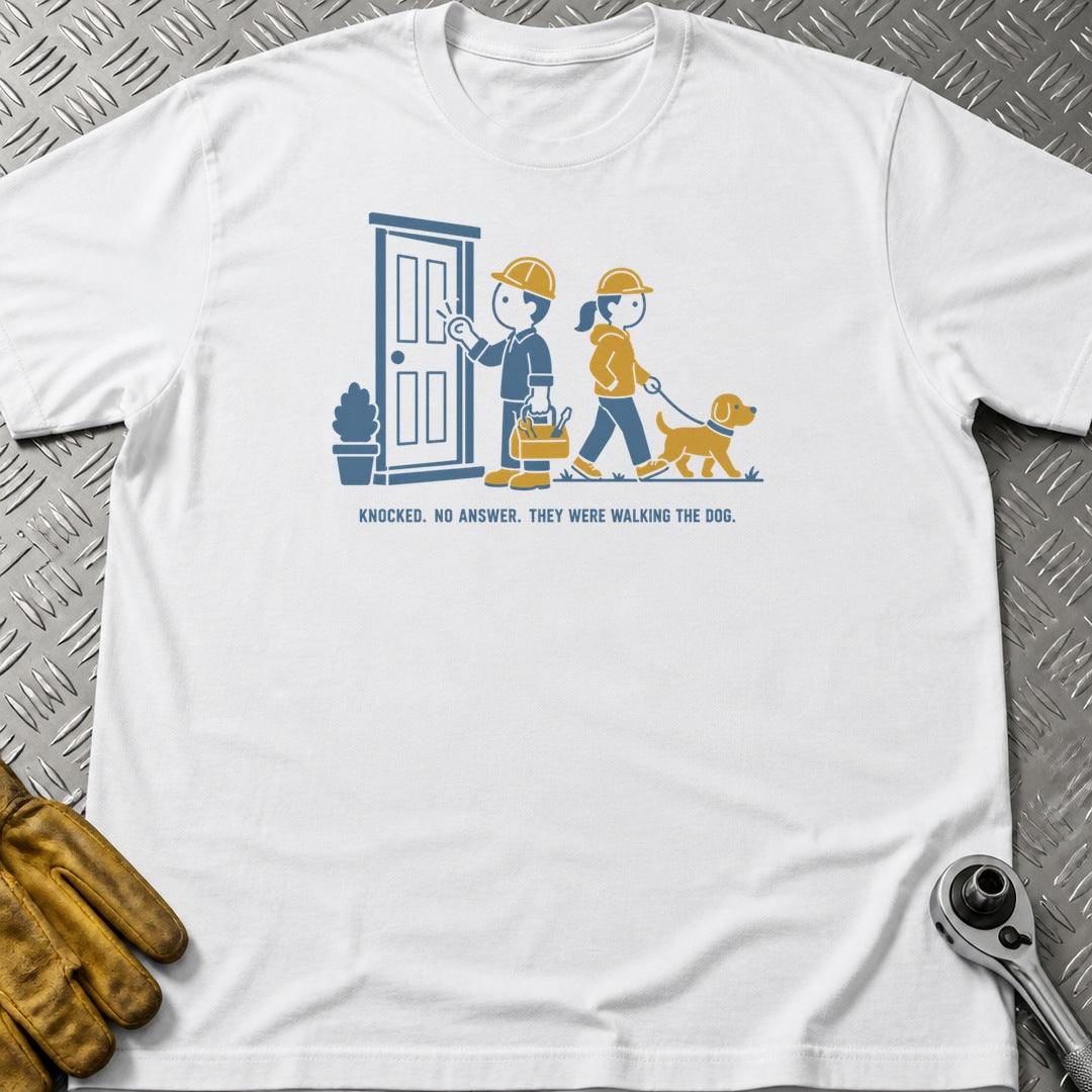 Walking The Dog t-shirt flat lay