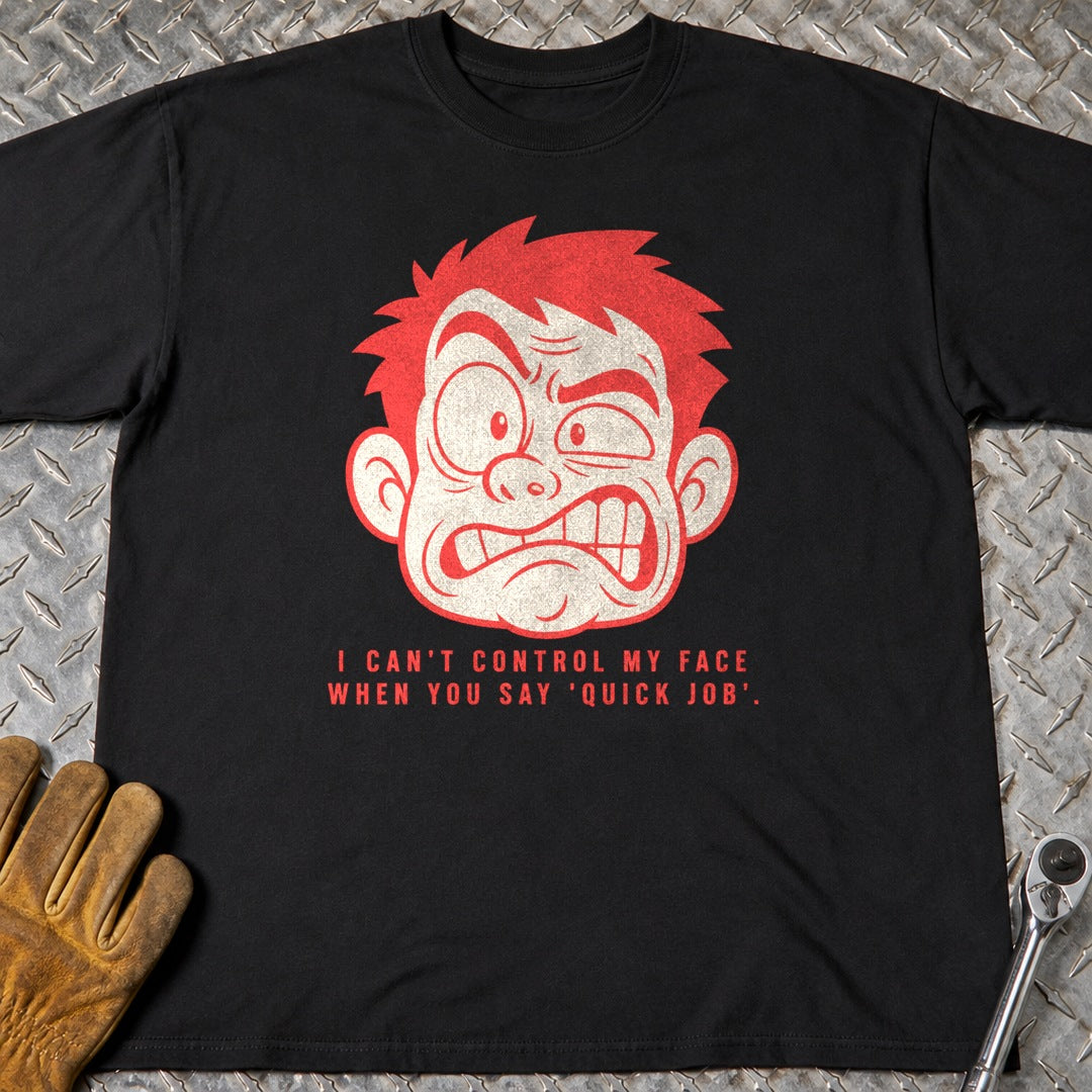Quick Job Face t-shirt flat lay