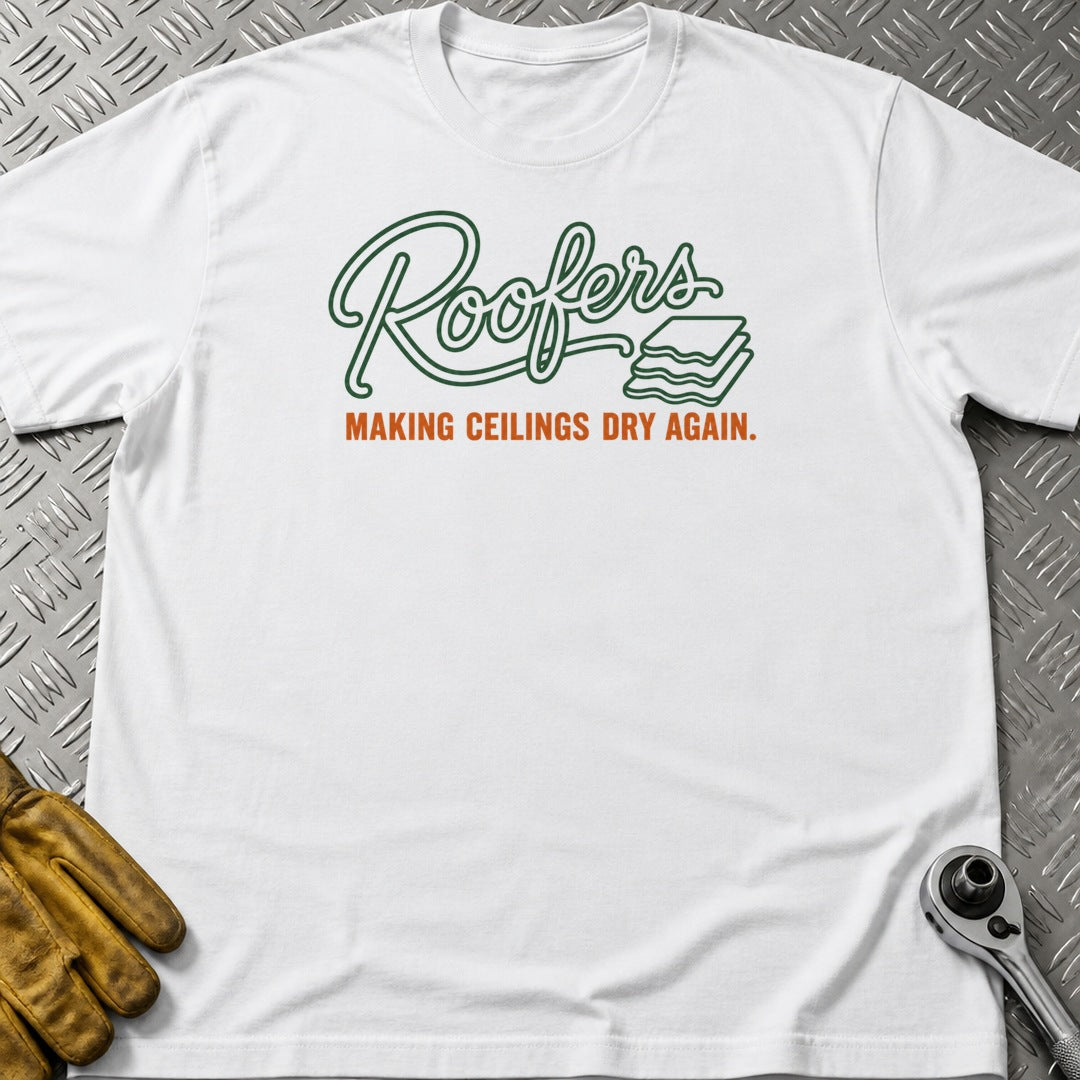 Roofers t-shirt flat lay