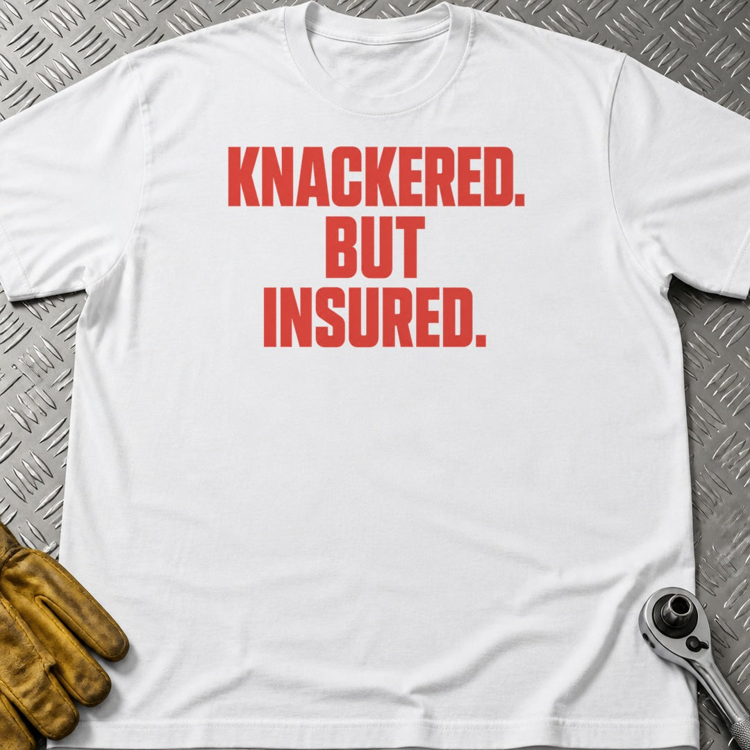 Knackered Insured t-shirt flat lay