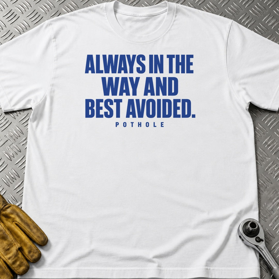 Pothole t-shirt flat lay