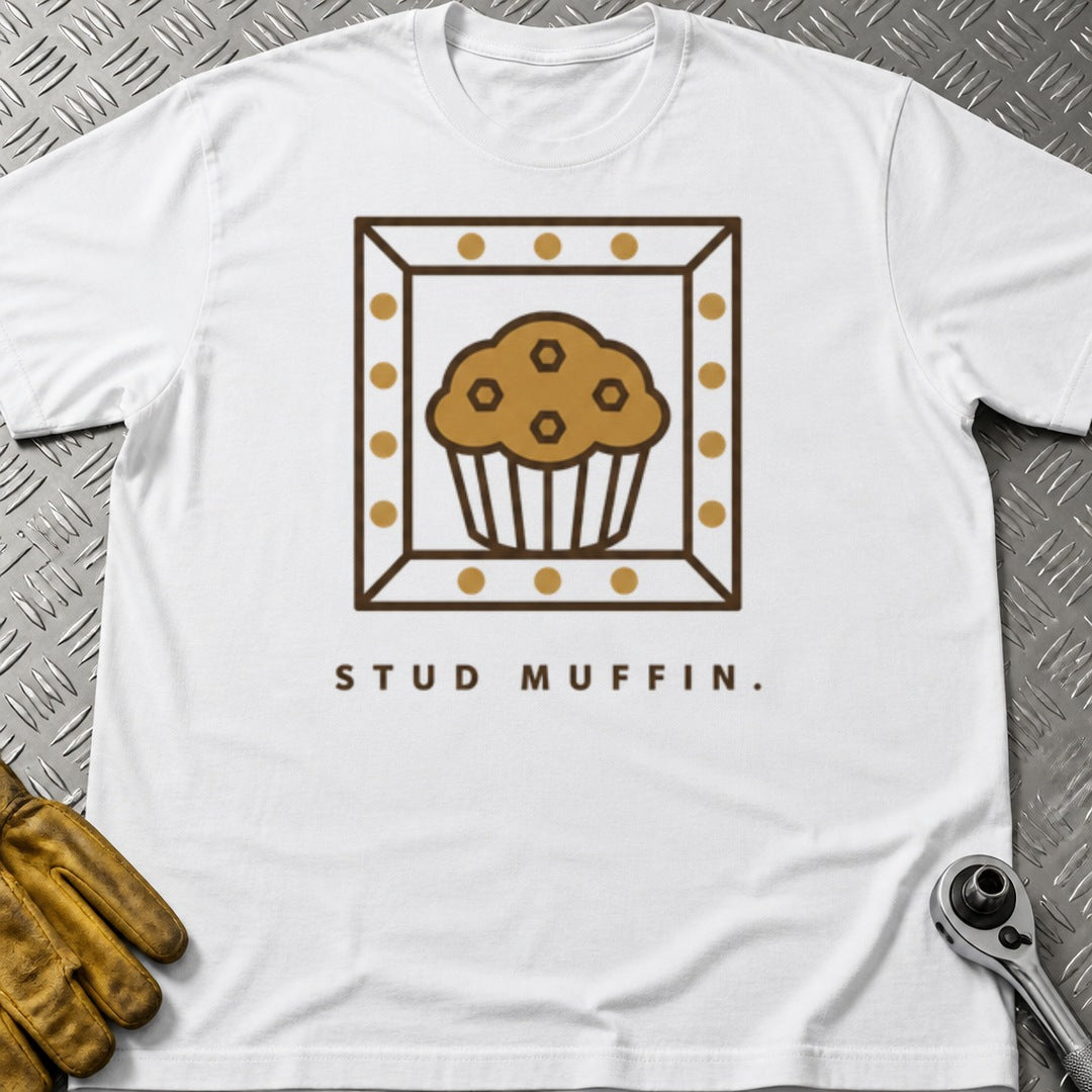 Stud Muffin t-shirt flat lay