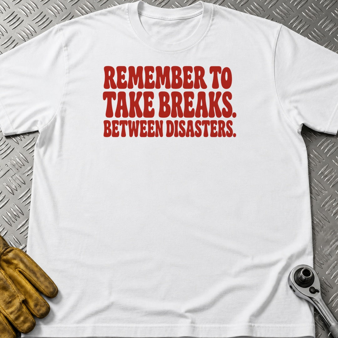 Disaster Breaks t-shirt flat lay