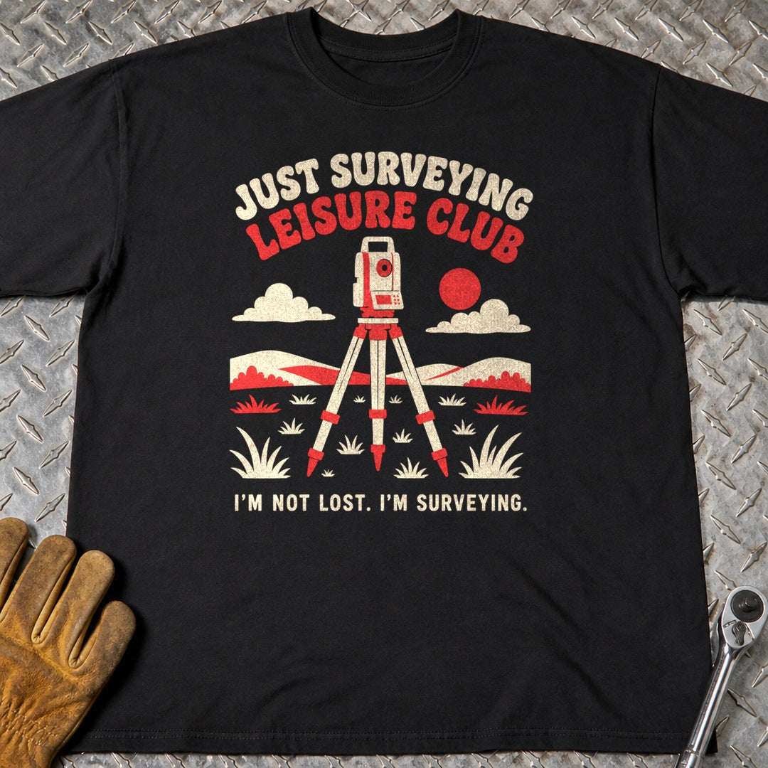 Just Surveying t-shirt flat lay