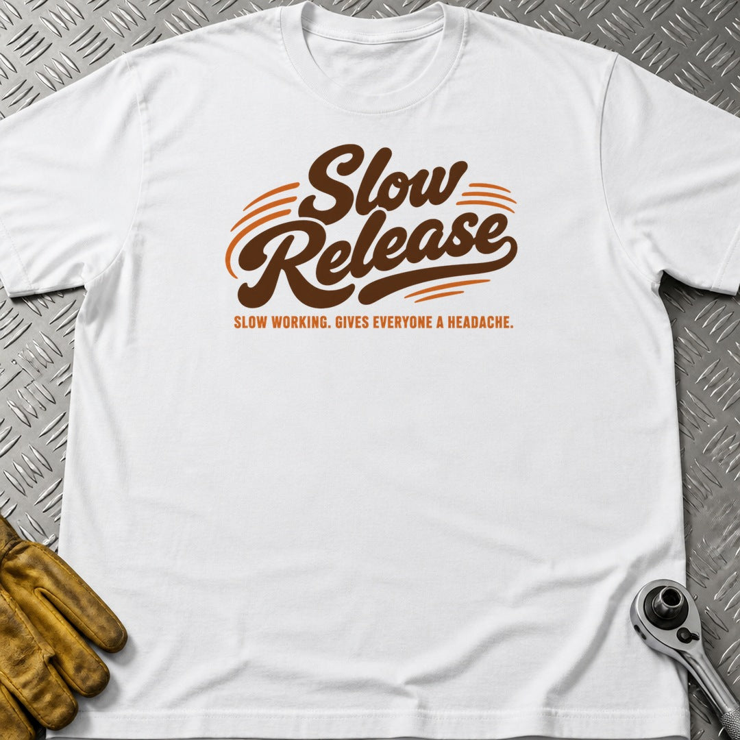Slow Release t-shirt flat lay