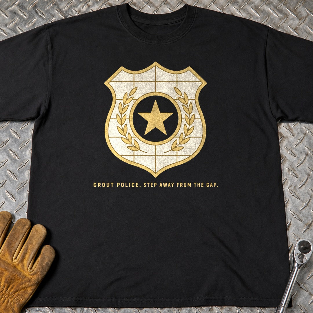 Grout Police t-shirt flat lay