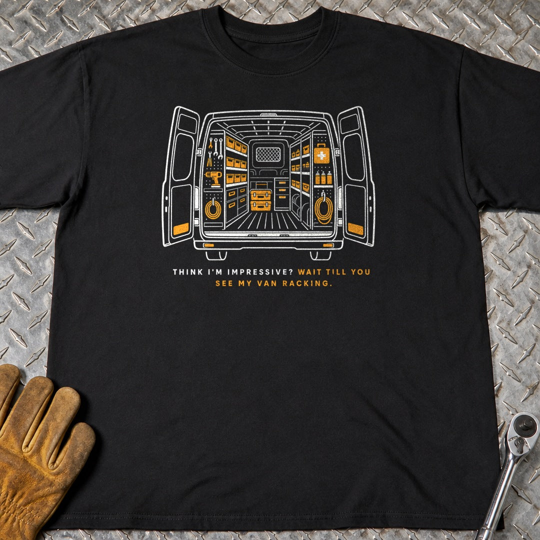 Van Racking t-shirt flat lay
