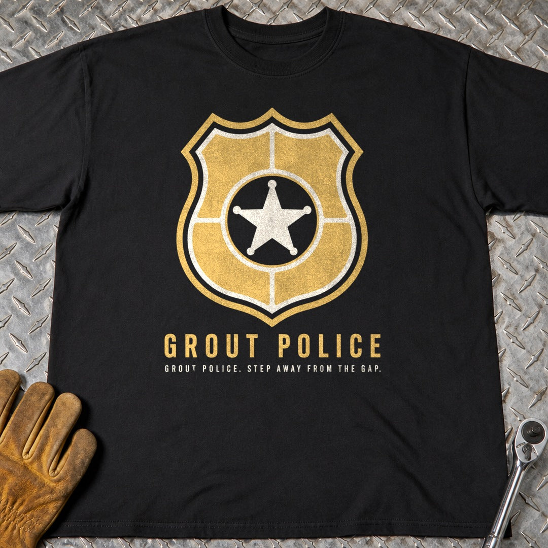 Grout Police t-shirt flat lay