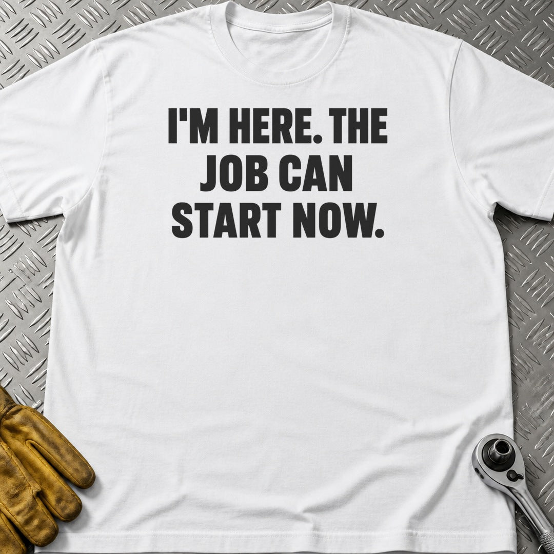 Job Can Start t-shirt flat lay