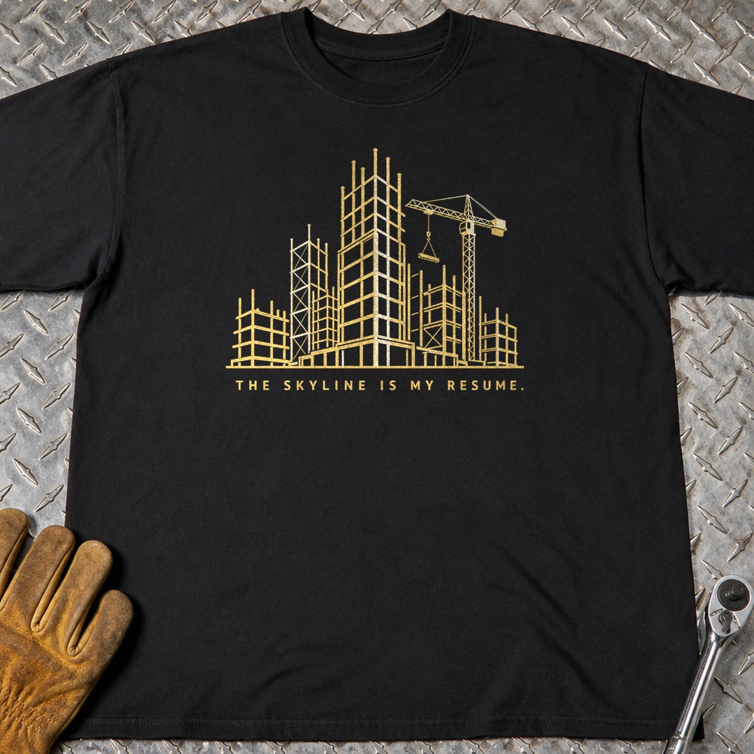 Skyline Resume t-shirt flat lay