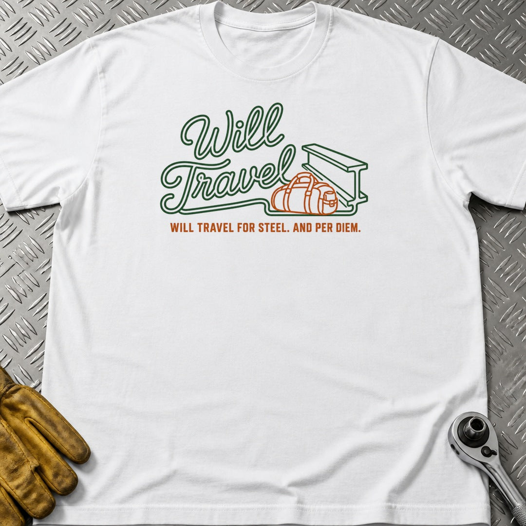 Will Travel t-shirt flat lay