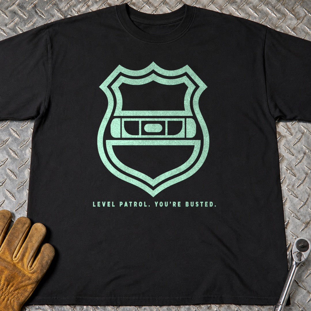 Level Patrol t-shirt flat lay