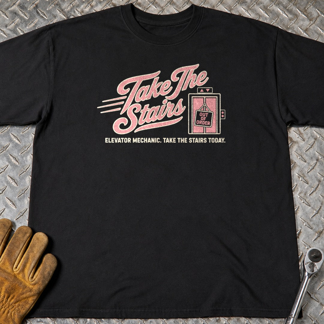 Take The Stairs t-shirt flat lay