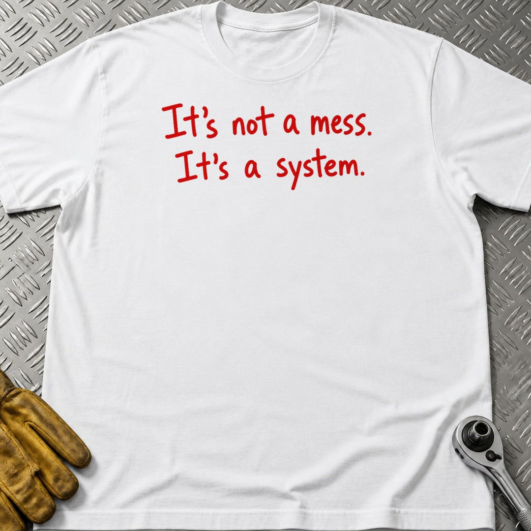 Not Mess System t-shirt flat lay