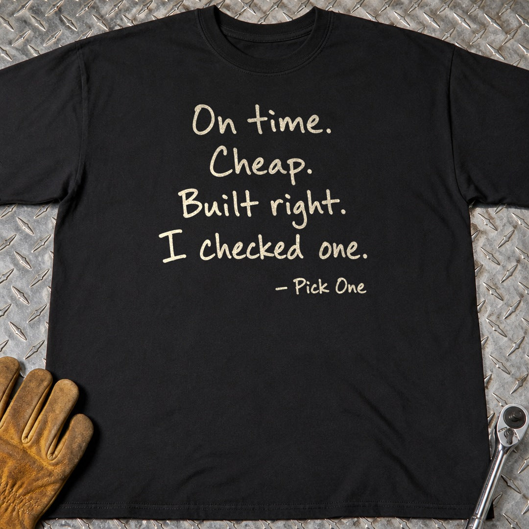 Pick One t-shirt flat lay