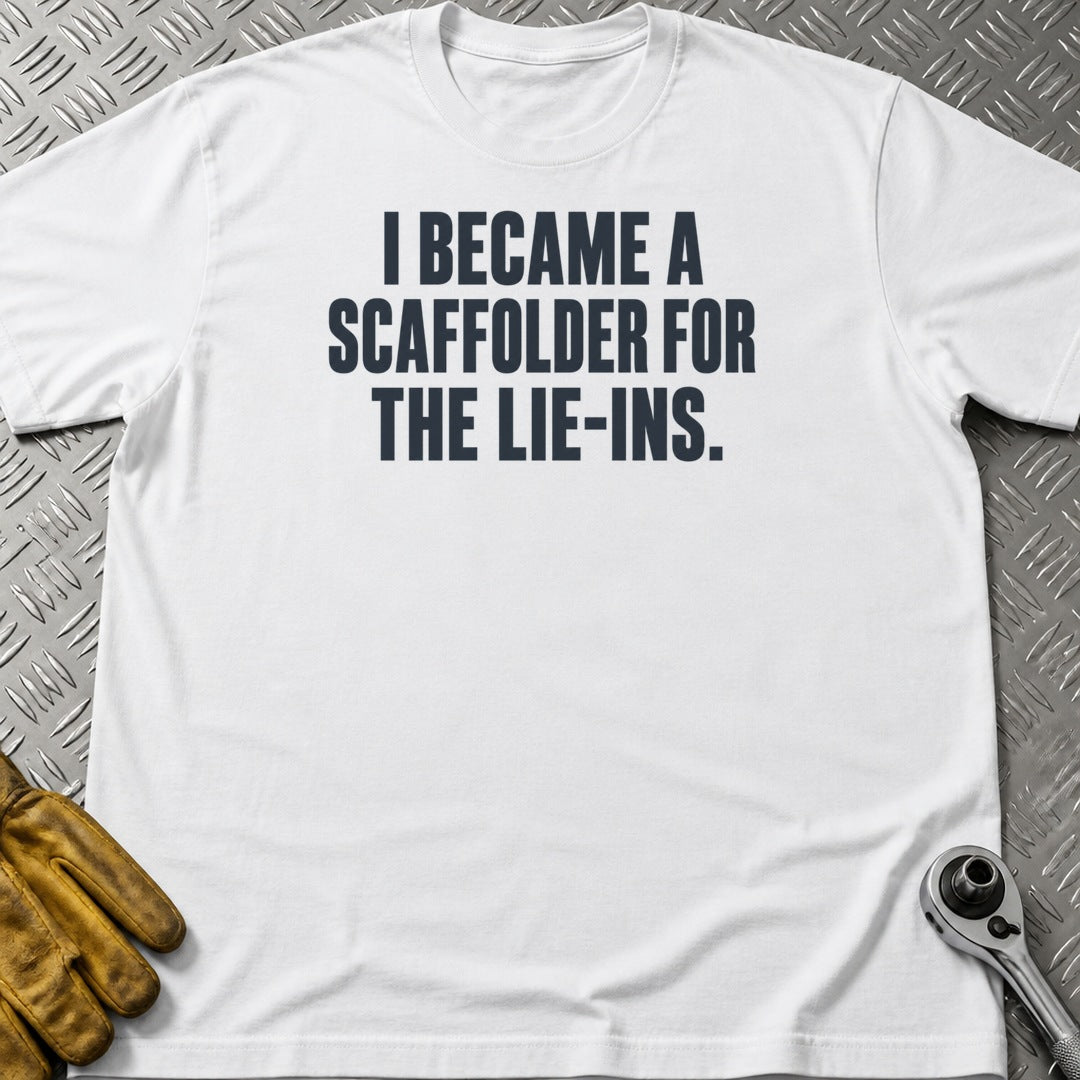 Scaffolder Lie Ins t-shirt flat lay
