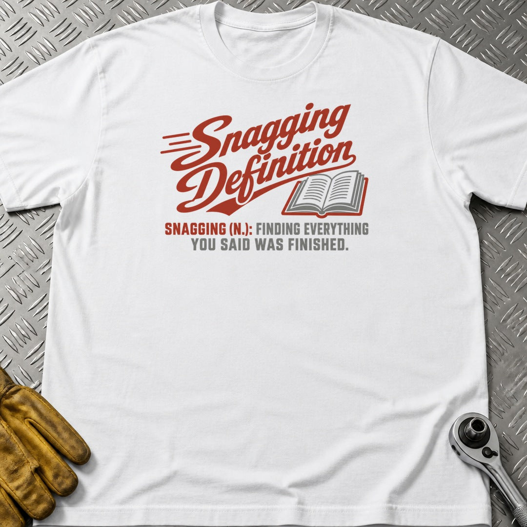 Snagging Definition t-shirt flat lay
