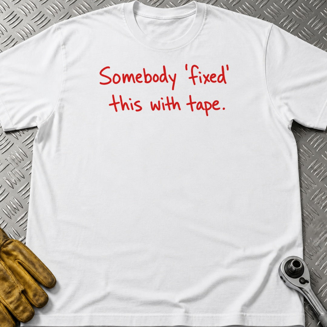 Fixed With Tape t-shirt flat lay