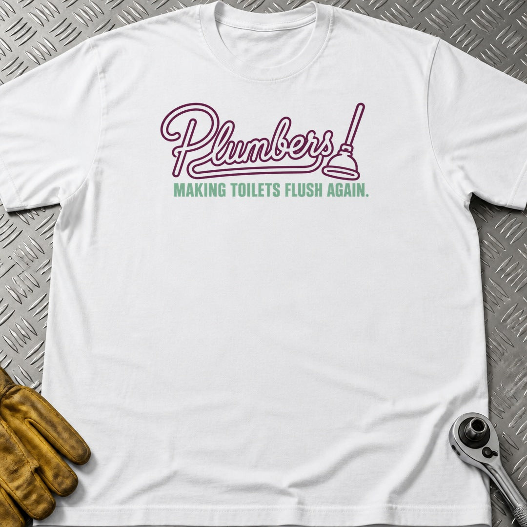 Plumbers t-shirt flat lay