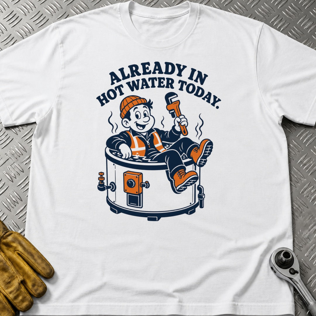 In Hot Water t-shirt flat lay