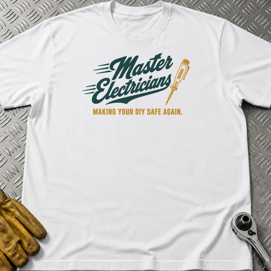 Master Electricians t-shirt flat lay