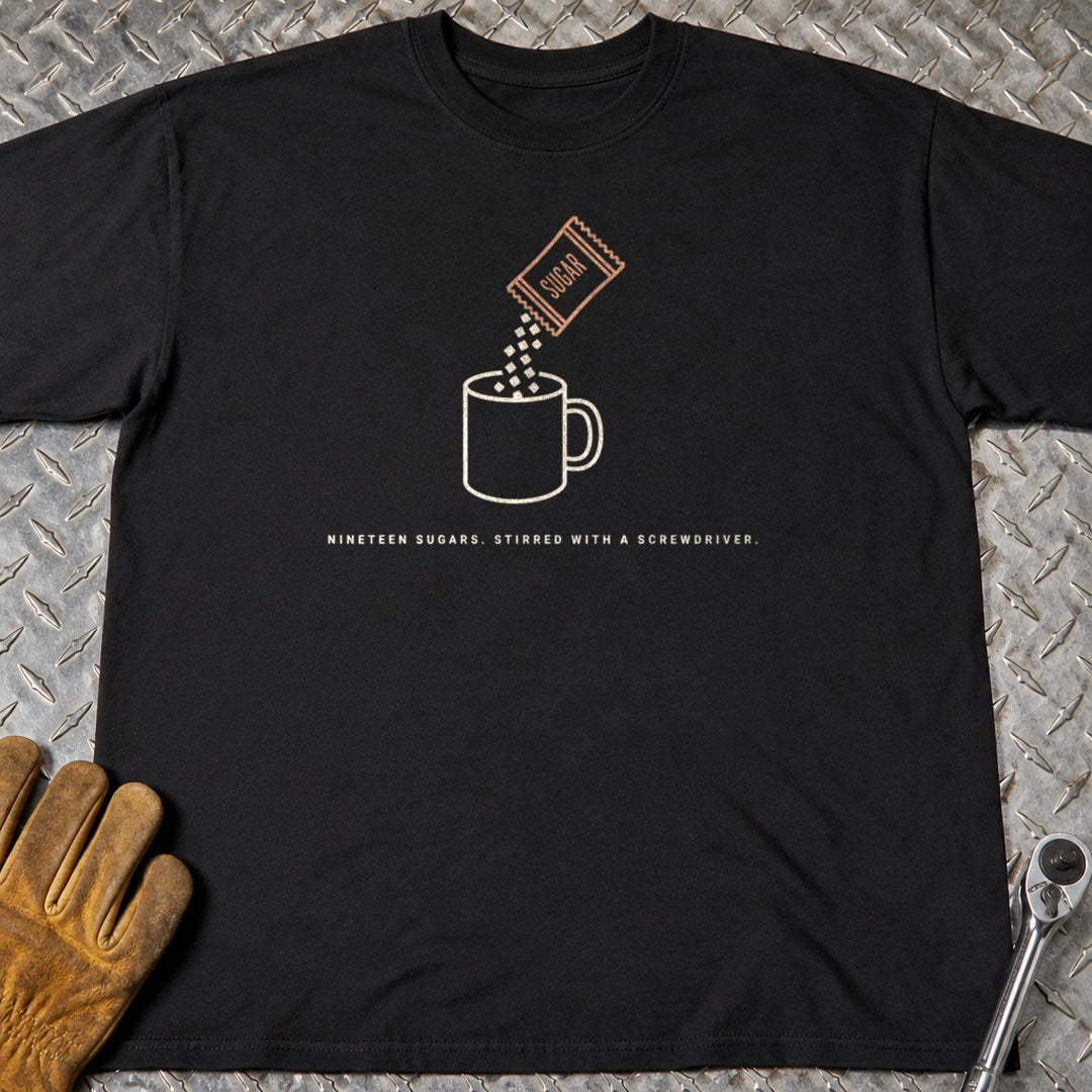 Nineteen Sugars t-shirt flat lay