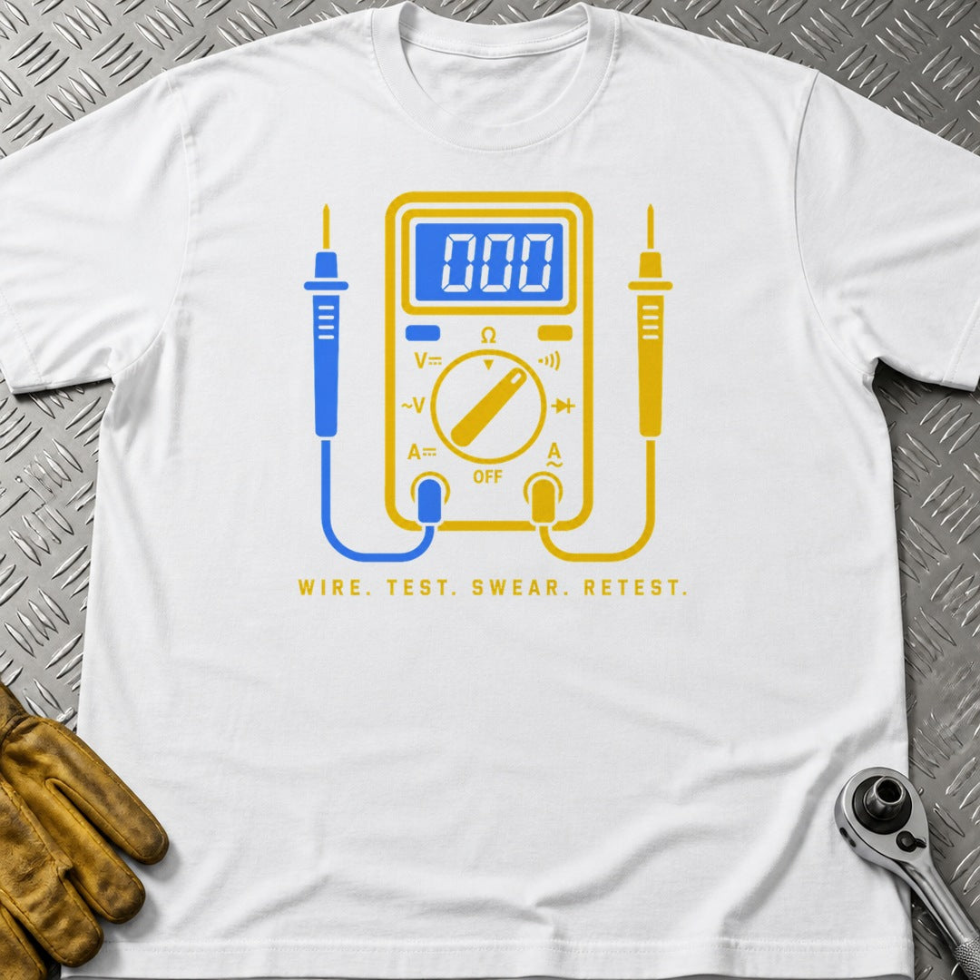 Wire Test Swear t-shirt flat lay